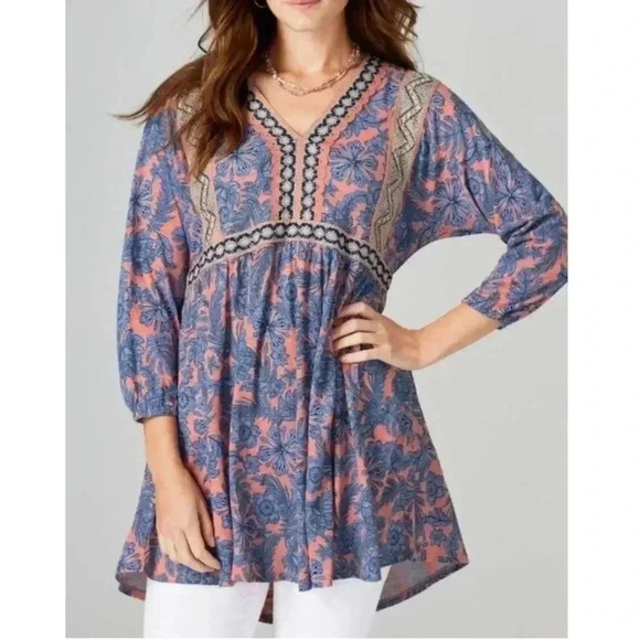 J Jill embroidered tunic mini dress boho tropical floral oversized medium - Picture 1 of 11